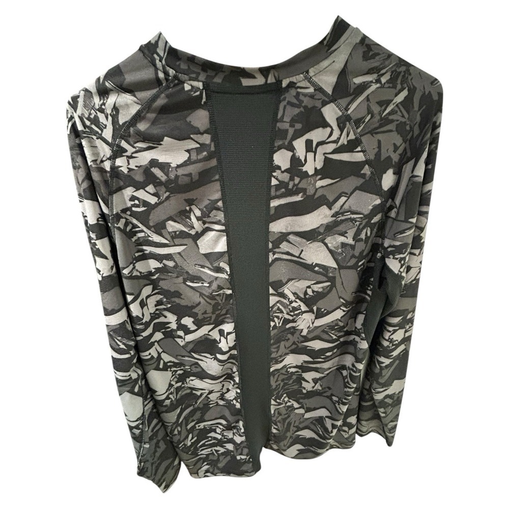 RUSSELL Dri Power Stretchy Activewear Shirt in Gray Black Camo Women's Large